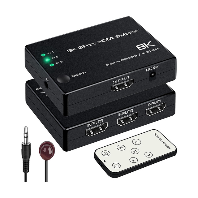 8K@60Hz HDMI 2.1 Switch 3 in 1 Out 4K@120Hz HDMI Switcher 3 Port, 8K HDMI Auto Switch 3X1 Selector with IR Remote