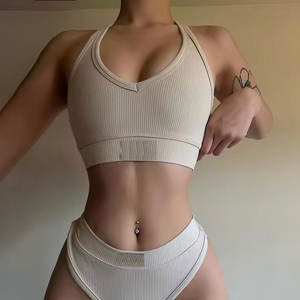 Conjunto <span class=keywords><strong>de</strong></span> Lencería Sexy para Mujer, Brasier y Bragas sin Costuras, Conjunto <span class=keywords><strong>de</strong></span> Ropa Interior Personalizada, Brasier Halter Sexy para Mujer - Product Image 1