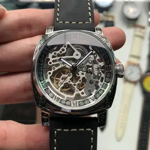 RTS keine moq edelstahl retro punk schwarz carving muster skeleton seagull st1646 mechanische automatische bewegung uhr mann