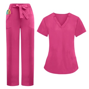 HZMNOI Women's Scrub Set V-Neck <b>Top</b> And Straight Leg Pants Moisture Wicking Solid Color Hospital Uniforms S XXL - Product Image 5