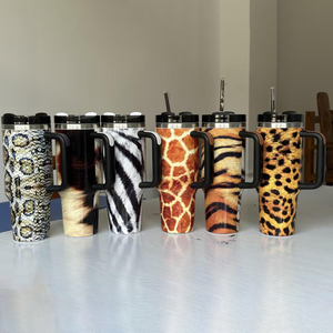 Nordic Style 40 oz Mug Travel H2.0 <b>Cup</b> Vacuum <b>Insulated</b> Dishwasher Safe Leopard Print Tumbler with Handle Lid and Straw - Product Image 3