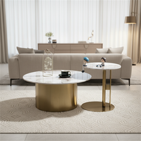 Table basse de luxe moderne et créative avec plateau en pierre, design simple, dorée, en métal durable, facile à nettoyer, meuble de rangement pour la maison