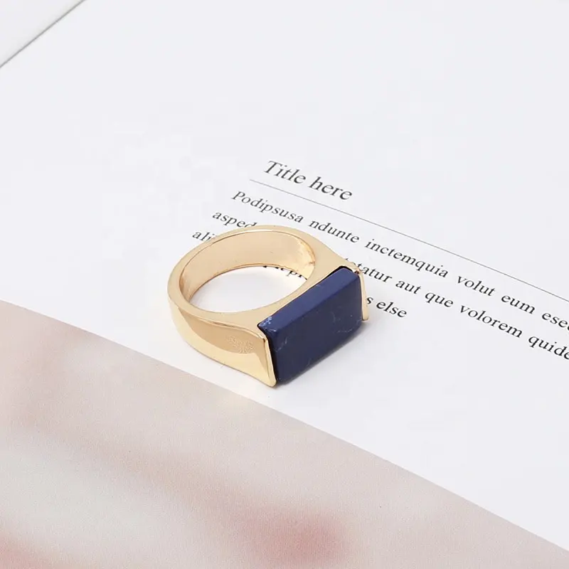Customized Simple Zinc Alloy Material Ring Nature Stone Geometric Plating Lady Ring