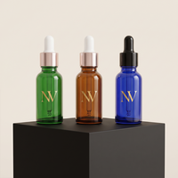 Flacon compte-gouttes en verre pour huile essentielle, bleu ambre vert, 5 ml-100 ml, récipient cylindrique pour sérum cosmétique avec couvercles