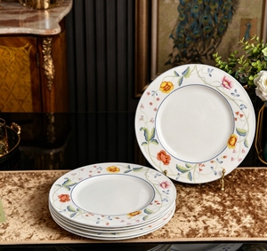 Floral Vine Pattern Ceramic Salad Plate <b>Set</b> 6 <b>Pieces</b> Versatile For Home And Parties - Product Image 1