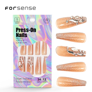 <span class=keywords><strong>Faux</strong></span> <span class=keywords><strong>ongles</strong></span> longs cercueil de haute qualité faits à la main strass paillettes avec colle conception personnalisée 3d gemme bâton sur les <span class=keywords><strong>ongles</strong></span> - Product Image 1