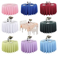 Nappe ronde en polyester tissé blanc uni personnalisable pour grandes tables, usage hôtelier, banquets, mariages, anti-poussière