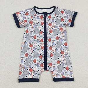 ชุดรอมเปอร์เด็กผู้ชายแขนสั้นลายเบสบอลธีมกีฬาแบบขายส่ง - Product Image 5