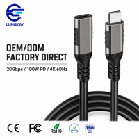 Câble d'extension USB 3.2 Type C LUNG KAY 20 Gbit/s 4K 60 Hz 100 W PD de qualité industrielle pour ordinateur portable, moniteur, SSD OEM ODM