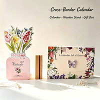Calendrier de bureau 2027 en carton floral verni, mini-planificateur mensuel motivant en forme de vase, impression offset pour la maison