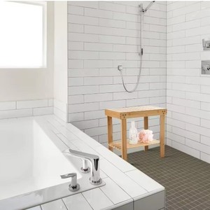 Bamboo Shower <b>Stool</b> With Storage Shelf 2 Tier Minimalist Design For <b>Bathroom</b> - Product Image 5
