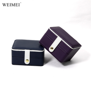 Boîte de rangement pour bijoux en cuir double couche WEIMEI avec miroir, fermeture à pression, grande capacité, bleu violet, logo personnalisé - Product Image 2