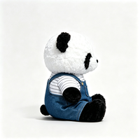 Peluche Panda Bouclé Moelleux de Haute Qualité avec Chemise à Carreaux Vintage et Salopette en Jean Assortie – Adorable Jouet en Peluche Panda Doux