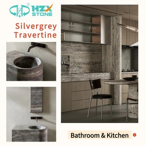 Azulejos y losas de travertino gris plateado <span class=keywords><strong>italiano</strong></span> auténtico HZX, suelos de piedra Natural Premium, fachadas, cantera directa - Product Image 5