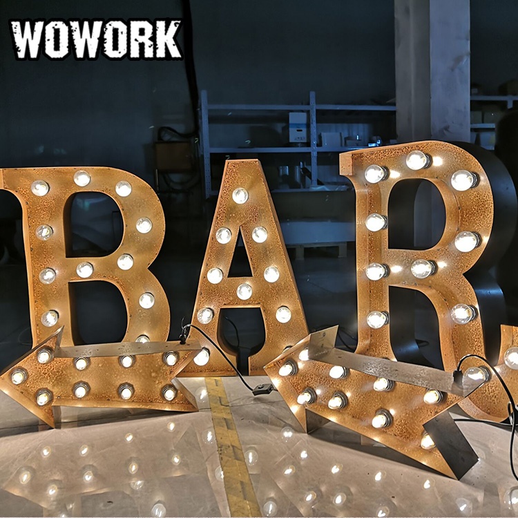 2024 WOWORK impermeável ao ar livre personalizado evento contratar metal Marquee carta alfabeto String Light para decoração do feriado