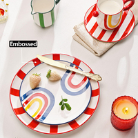Service de table en porcelaine LovingHome, assiettes et bols colorés, assortiment pour 12 personnes, compatible lave-vaisselle et four.