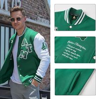 Veste universitaire verte personnalisée pour hommes, vente en gros, veste de baseball patchwork vert Kelly, patchs en chenille OEM, veste Letterman