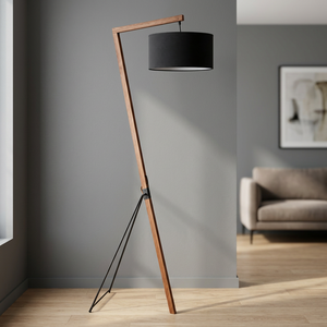 Modern Iron Bamboo Tripod Floor Lamp Cylindrical Black Fabric Shade Adjustable Height LED <b>Light</b> for <b>Indoor</b> Living Room Decor - Product Image 6