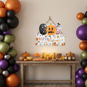 Décoration murale suspendue Halloween : Panneau « Boo Happy Halloween », citrouille et fantôme pour fête - Product Image 4