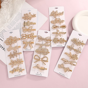 European American Style Luxury Rhinestone Alloy Hair <b>Clip</b> Set With Pearls Bowknot Butterfly <b>Star</b> Flowers Side <b>Clip</b> Daily Use - Product Image 1