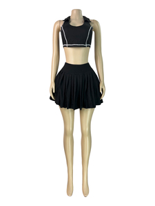 New Summer Casual <strong>Stretch</strong> Two-pieces <strong>Skirt</strong> Set With Sleeveless Crop Top Tank Top and Mini <strong>Skirt</strong> With Short Under - Product Image 6