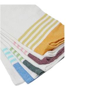 Serviettes de cuisine en coton gaufré 30x30 cm blanches et rayées |   Chiffons de nettoyage doux, absorbants et durables - Product Image 1
