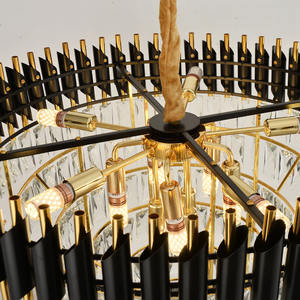 ثريا كريستال LED فاخرة وعصرية باللونين الأسود والذهبي، إضاءة سقف معلقة داخلية للمنازل والفلل والفنادق والحانات - Product Image 5