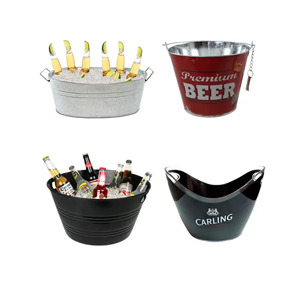 Promotional Big Plastic Metal Champagne Ice bucket  3.3L/5L/8L Plastic Pink ice bucket Cooler holder