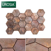 Décoration de la maison, salle de bain, style bronze, mosaïque en cuivre antique, mosaïque hexagonale en métal montée sur grille, mosaïque en bronze
