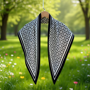 Pañuelo triangular multiusos con estampado floral a cuadros, 60x135cm, 36G, accesorio de moda para mujer - Product Image 2