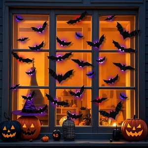 Paquete de 36 Murciélagos Decorativos de Halloween para Pared, Adhesivos 3D con Luz, Murciélagos de Madera Reutilizables de Diferentes Tamaños para Decoración de Interiores, Ventanas y Dormitorios - Product Image 6