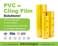 Film alimentaire en PVC personnalisable en usine, rouleau jumbo, 10/11/12 microns, plusieurs largeurs pour l'emballage en gros des supermarchés