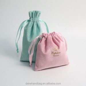 Pochette cadeau en velours avec cordon et ruban, personnalisable avec logo, petite, rose et verte, pour bagues, boucles d'oreilles et montres - Product Image 6