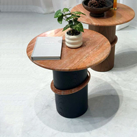 Table d'appoint ronde de luxe italienne, plateau en marbre naturel, base en bois, table d'appoint pour villa, hôtel, salon