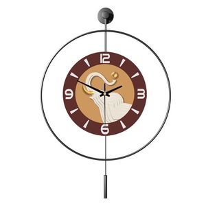 <b>Modern</b> Large Round <b>Wall</b> <b>Clock</b> Quartz Hanging <b>Clock</b> with <b>Pendulum</b> and Roman Numeral Display for Living Room Decor - Product Image 4