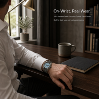 Montre mécanique pour homme, cadran bleu glace, index noirs, lunette intérieure, fenêtre de date, boîtier coussin, bracelet