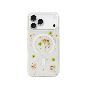 Funda de Teléfono Transparente de Lujo, TPU+PC, Resistente a Impactos, con Flores Secas Reales Impresas, Anillo Magnético, Carga Inalámbrica - Product Image 2