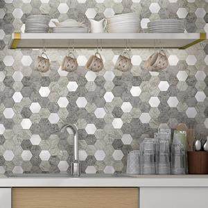 Carrelage mural auto-adhésif en PVC et aluminium, 1 pièce, marron, hexagone, étanche, carrelage effet mosaïque, arrière-plan - Product Image 3