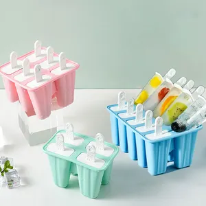 4/6/10 Holtes Ijs Gereedschap Bpa Gratis Popsicle Trays Herbruikbare Silicone Ice Cream Mold Met Stokken