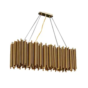 Luxury Modern Chandeliers Stainless Steel For Dining Room Rectangle Restaurant Bar Decor Lamp Brushed Gold hanging lamp