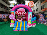 Château gonflable pour filles avec toboggan sur le thème des sucettes, combo gonflable toboggan et trampoline