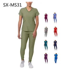 Donne personalizzate infermieristica Scrub Jogger ospedale set Zip riutilizzabile estetista elastico Scrub uniformi infermiera uniforme Scrub medico