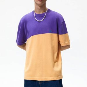 Custom Logo Summer Casual Knit T-Shirt Color Blocking Design <b>Men'S</b> Knit Short-Sleeved <b>Pullover</b> - Product Image 1