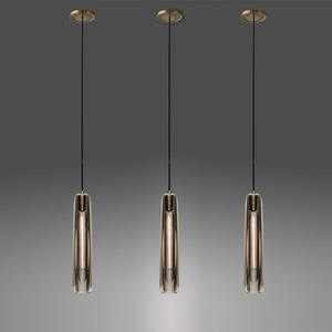 Lustre moderne en cristal K9 de luxe en cuivre, design minimaliste, pour bar, <span class=keywords><strong>comptoir</strong></span>, chevet, restaurant, verre fumé gris, luminaire suspendu - Product Image 2