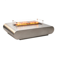 Table de foyer extérieur à gaz-alcool avec insert en acier inoxydable, effet flamme réelle et décoratif, pour aménagement paysager