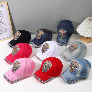 Cappellini da Baseball con strass fatti a mano alla moda da uomo in Denim americano da donna all'ingrosso - Product Image 1