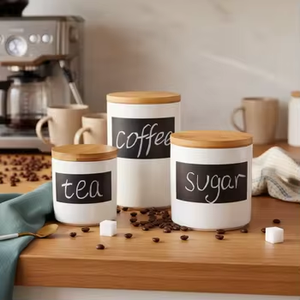 Barattoli in <span class=keywords><strong>Ceramica</strong></span> <span class=keywords><strong>Bianca</strong></span> per Alimenti con Lavagna Scrivibile, Design Personalizzato con il Tuo Logo - Product Image 4
