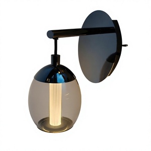 Modern <b>Wall</b> Lamp T3035 Black Glass Round Shade LED 2700K Warm White E14 Bulb Base <b>Switch</b> Control Bedroom <b>Lighting</b> - Product Image 3
