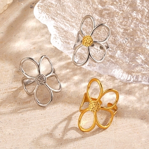 Thời trang rỉ sét bằng chứng hấp dẫn hàng ngày ngón tay trang sức thời trang thép không gỉ kim loại rỗng hoa Chic có thể điều chỉnh phụ nữ mở vòng - Product Image 1
