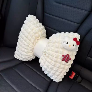 Coussin de dossier de siège auto mignon, appui-tête en peluche avec nœud, housse de volant, accessoire d'intérieur automobile pour l'été et les voyages - Product Image 1